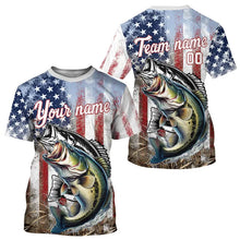 Load image into Gallery viewer, Largemouth Bass Fishing American Flag UV Protection Fishing Shirt Custom Patriotic Bass Fishing Jersey NQS9160