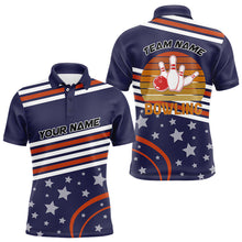 Load image into Gallery viewer, Red, White and Blue Stars Retro Bowling Polo, Quarter Zip Shirt for Men Custom Bowling Team Jersey NQS9163