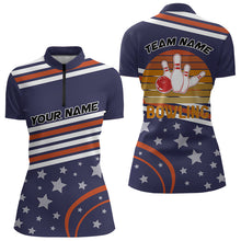 Load image into Gallery viewer, Red, White and Blue Stars Retro Bowling Polo, Quarter Zip Shirt for Women Custom Bowling Team Jersey NQS9163