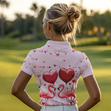 Load image into Gallery viewer, Pink Glitter Flamingo Heart Theme Women golf polo shirt custom Valentines golf tops gift for her NQS9367