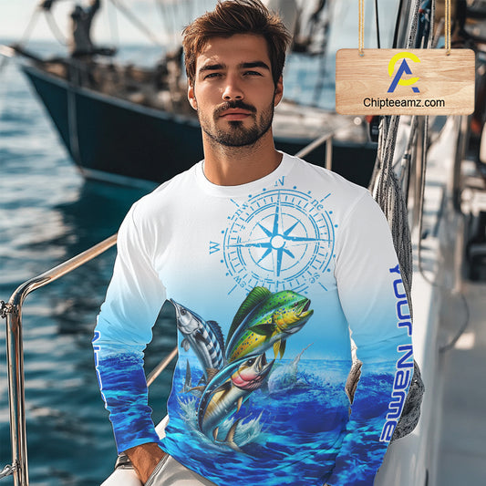 Custom Mahi Mahi, Wahoo, Tuna Ocean Performance Fishing Shirt, Compass Offshore Tournament Shirts NQS11439