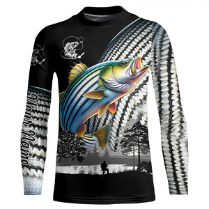 Striped Bass fishing scales white black Customize UV protection long sleeves fishing shirts NQS1945