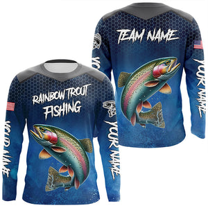 Blue camo Rainbow trout fishing Custom performance long sleeve team Trout fishing tournament shirts NQS8237