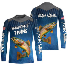 Load image into Gallery viewer, Blue camo Brown trout fishing Custom performance long sleeve team Trout fishing tournament shirts NQS8238