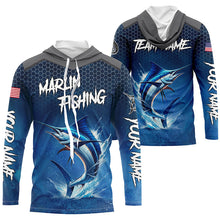 Load image into Gallery viewer, Blue camo Marlin fishing Custom performance long sleeve team Marlin fishing tournament shirts NQS8239