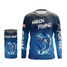 Load image into Gallery viewer, Blue camo Marlin fishing Custom performance long sleeve team Marlin fishing tournament shirts NQS8239