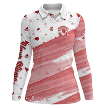 Load image into Gallery viewer, Women golf polo shirts custom white and red Christmas pattern golf attire for ladies NQS8699