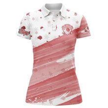 Load image into Gallery viewer, Women golf polo shirts custom white and red Christmas pattern golf attire for ladies NQS8699