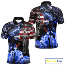 Load image into Gallery viewer, Smoke American Flag Eagle Blue Flame Bowling Shirts for Men Custom patriotic Team Bowling jerseys NQS10868