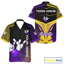 Load image into Gallery viewer, Yellow and Purple pattern Bowling Hawaiian Shirt Custom Team Bowling Jerseys, Gift For Bowler NQS11242