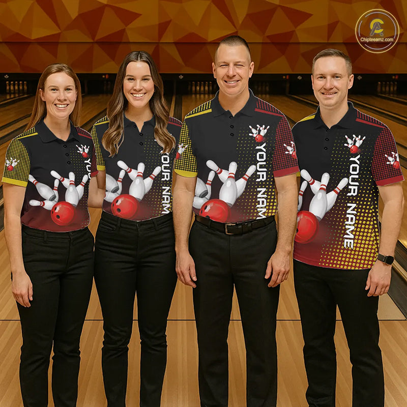 Yellow and Red pattern Bowling shirts For Women Custom Team Bowling Jerseys, Gift For Bowler NQS11243
