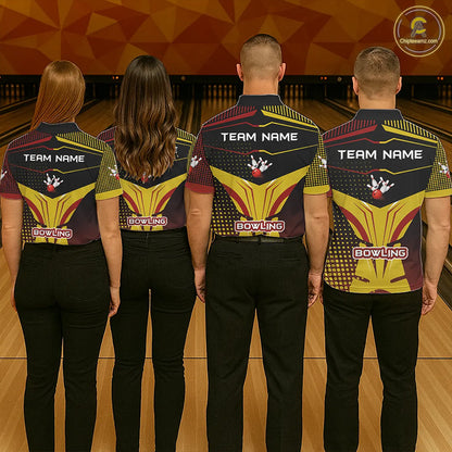 Yellow and Red pattern Bowling shirts For Women Custom Team Bowling Jerseys, Gift For Bowler NQS11243