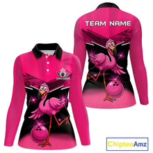 Load image into Gallery viewer, Funny Pink Flamingo Bowling Polo, 1/4 zip shirts for Women Custom Flamingo Team bowling outfit NQS11248