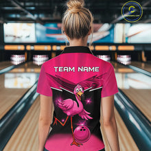 Load image into Gallery viewer, Funny Pink Flamingo Bowling Polo, 1/4 zip shirts for Women Custom Flamingo Team bowling outfit NQS11248