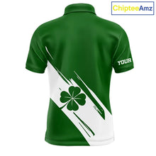 Load image into Gallery viewer, Mens golf polo shirts White and Green Shamrock custom St Patrick's Day team golf shirts for men NQS11639