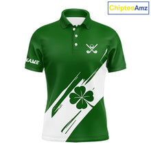 Load image into Gallery viewer, Mens golf polo shirts White and Green Shamrock custom St Patrick's Day team golf shirts for men NQS11639
