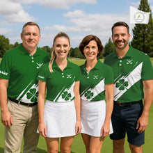 Load image into Gallery viewer, Mens golf polo shirts White and Green Shamrock custom St Patrick's Day team golf shirts for men NQS11639