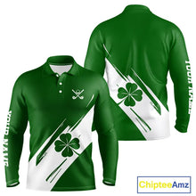 Load image into Gallery viewer, Mens golf polo shirts White and Green Shamrock custom St Patrick's Day team golf shirts for men NQS11639