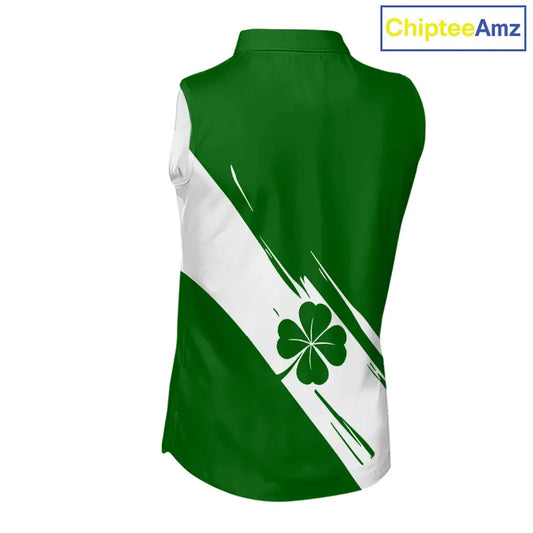 Women sleeveless polo shirt White and Green Shamrock custom St Patrick's Day team golf shirts NQS11639
