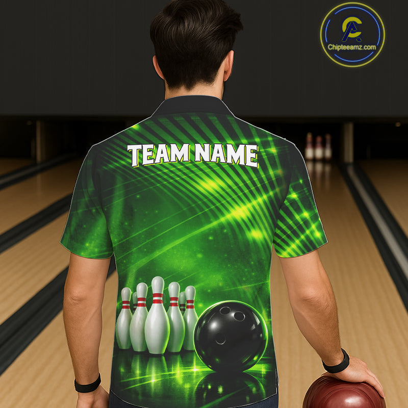 Green Light Bowling Hawaiian Shirt Custom Bowling Team Button-up shirt, Gift For Bowlers NQS11737