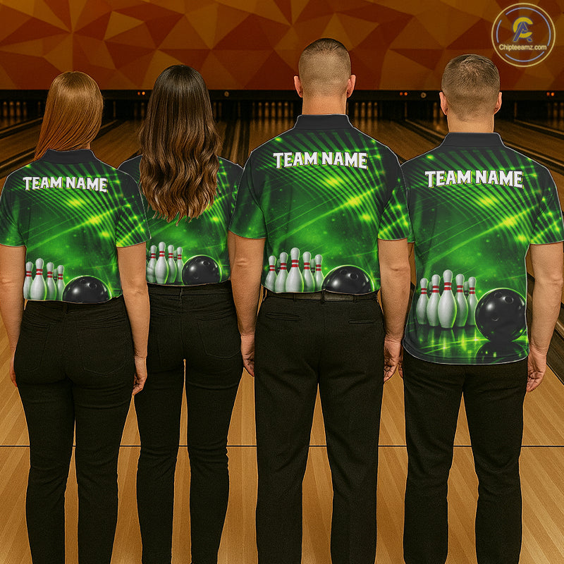 Green Light Bowling Polo, Quarter Zip Shirts For Men Custom Bowling Team Jerseys, Gift For Bowlers NQS11737