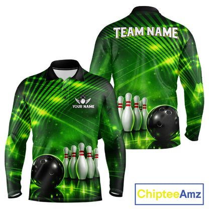Green Light Bowling Polo, Quarter Zip Shirts For Men Custom Bowling Team Jerseys, Gift For Bowlers NQS11737