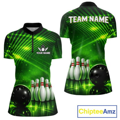 Green Light Bowling Polo, Quarter Zip Shirts For Women Custom Bowling Team Jerseys, Gift For Bowlers NQS11737