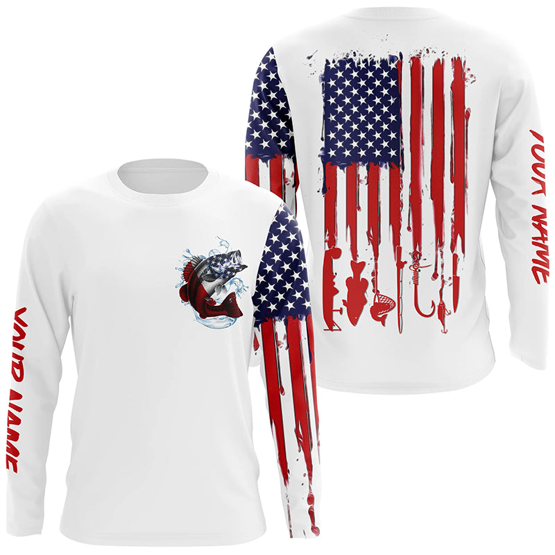 American flag Largemouth Bass fishing personalized patriotic UV Protection Fishing Shirts for mens NQS5457