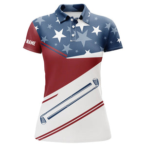 Red, white and blue American Flag Women golf polo shirt custom patriotic golf outfit for women NQS8707