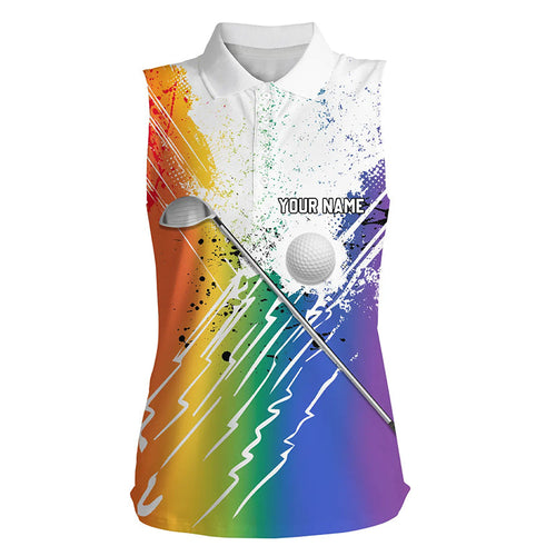 Rainbow grunge pattern Women sleeveless polo shirt custom golf ball clubs golf clothes for ladies NQS8708