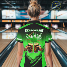 Load image into Gallery viewer, Bowling Beer Black and Green Bowling Polo, 1/4 Quarter zip shirts Custom Women Team Bowling jerseys NQS10874