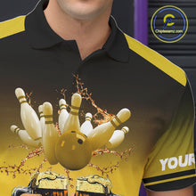 Load image into Gallery viewer, Bowling Beer Black and Yellow Bowling Polo, 1/4 Quarter zip shirts Custom Mens Team Bowling jerseys NQS10875