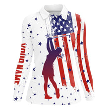 Load image into Gallery viewer, Red, White and Blue American Flag Womens Golf Polo Shirts custom patriotic golf tops for women NQS9168