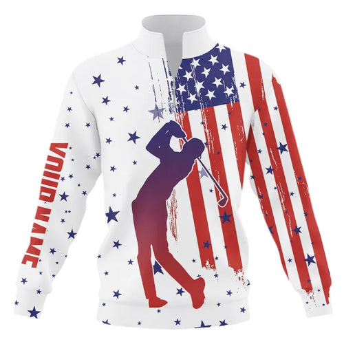 Red, White and Blue American Flag Quarter zip golf sweatshirt custom patriotic golf sweater golf gifts NQS9168