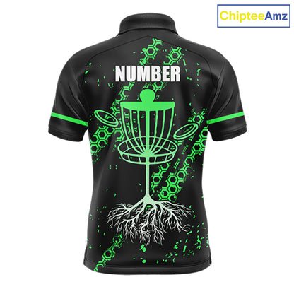 Black and Green Hexagon Pattern Disc Golf Polos, T-Shirt, Hoodies custom Team disc golf jerseys NQS11457