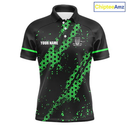 Black and Green Hexagon Pattern Disc Golf Polos, T-Shirt, Hoodies custom Team disc golf jerseys NQS11457