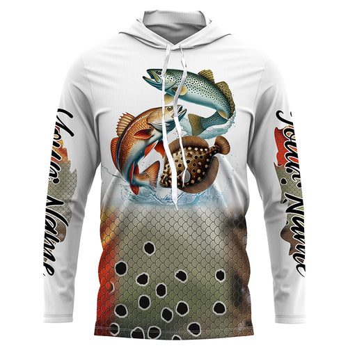 Texas inshore slam Fishing Redfish, speckled trout, flounder fishing scales Custom fishing jerseys NQS2950