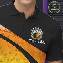 Load image into Gallery viewer, Custom Yellow Funny Beer Bowling Jersey for Men Bowling Uniform Polo &amp; 1/4 Zip Bowling Team Shirts NQS11646