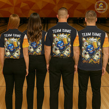 Load image into Gallery viewer, Custom Yellow Funny Beer Bowling Jersey for Men Bowling Uniform Polo &amp; 1/4 Zip Bowling Team Shirts NQS11646