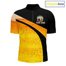 Load image into Gallery viewer, Custom Yellow Funny Beer Bowling Jersey for Men Bowling Uniform Polo &amp; 1/4 Zip Bowling Team Shirts NQS11646