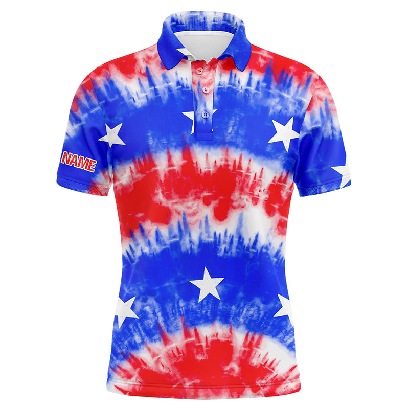 Red, white and blue tie dye American flag mens golf polo shirts custom team patriotic golf shirt NQS5466