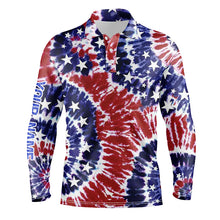 Load image into Gallery viewer, Red, white, and blue American flag tie dye mens golf polo shirts custom patriotic team golf shirts NQS5469