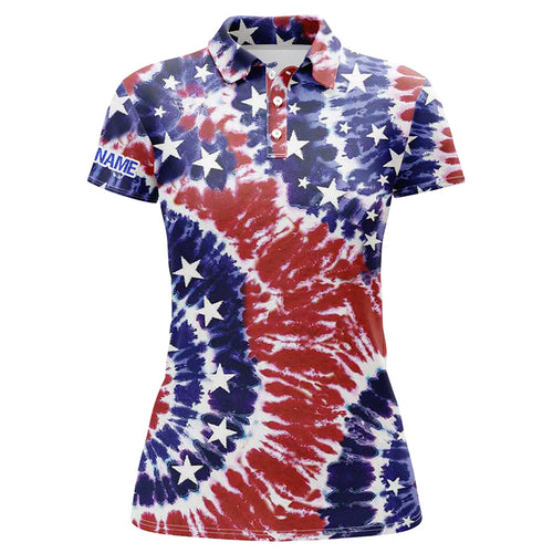 Red, white, and blue American flag tie dye Womens golf polo shirts custom patriotic team golf shirts NQS5469