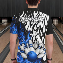 Load image into Gallery viewer, Black, White and Blue Flame Bowling Polo, Quarter Zip Shirts For Men Custom Bowling Team Jerseys NQS11739