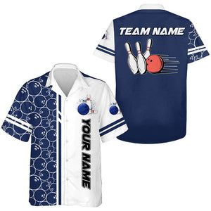 Bowling hawaiian shirts Custom white and blue camo vintage bowling shirts, gift for Bowler NQS7467