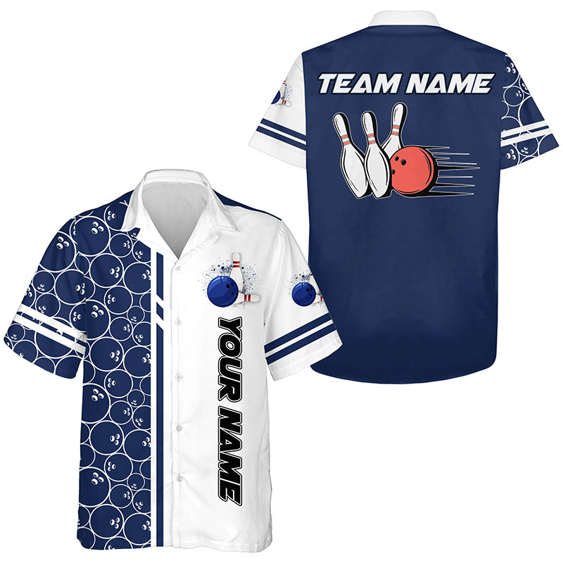 Bowling hawaiian shirts Custom white and blue camo vintage bowling shirts, gift for Bowler NQS7467