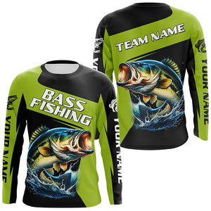 Black Green Bass fishing Custom Long Sleeve Tournament Fishing Shirts, Performance Bass Fishing Jersey NQS7475