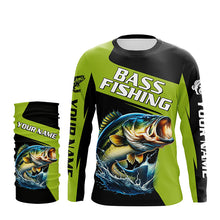 Load image into Gallery viewer, Black Green Bass fishing Custom Long Sleeve Tournament Fishing Shirts, Performance Bass Fishing Jersey NQS7475