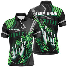 Load image into Gallery viewer, Black and Green Bowling ball pins Polo, Quarter Zip shirt for men Custom Bowling Team League Jerseys NQS7627