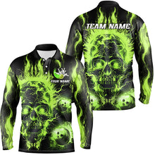 Load image into Gallery viewer, Green flame skull Bowling ball Mens bowling shirts custom bowling jerseys, bowl gifts NQS7629